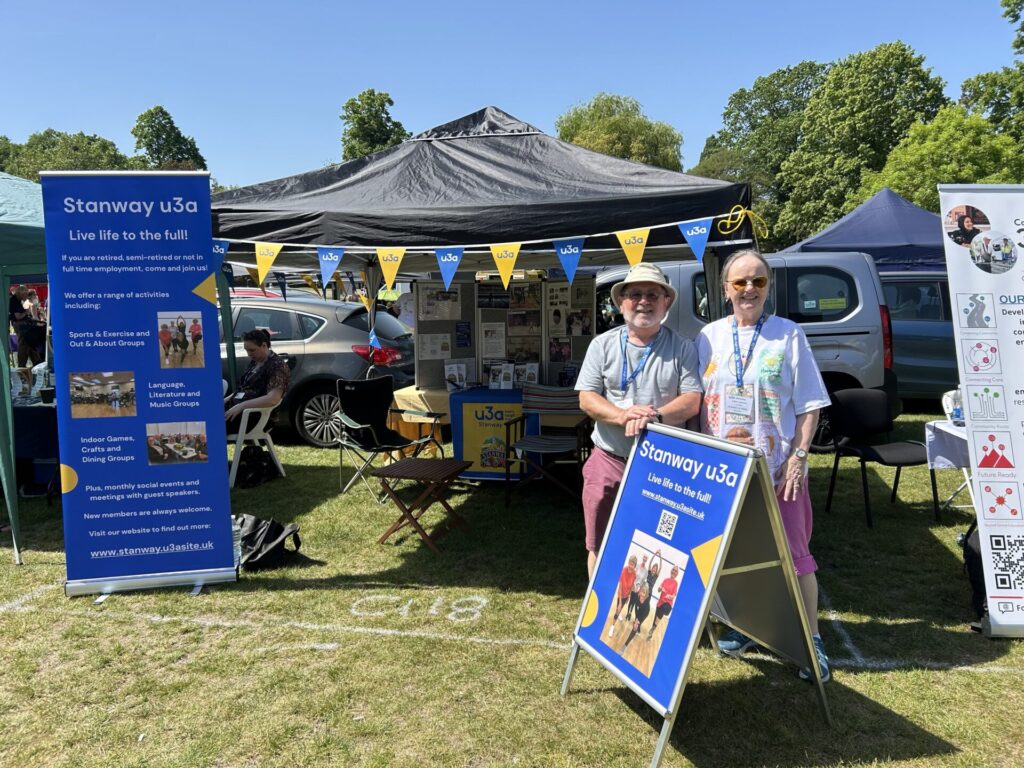 Tom and Linda at our u3a stall at Hospital Radio Colchester Family Fun Day on Monday 25 May 2026